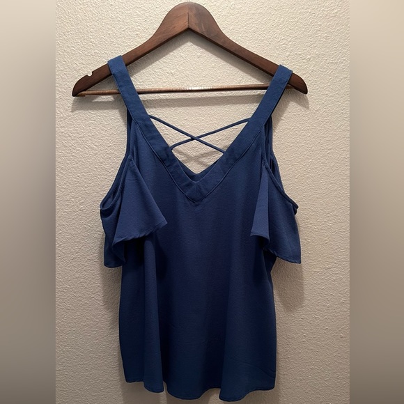 Blue Peek-a-boo/Off Shoulder Blouse - Picture 1 of 4